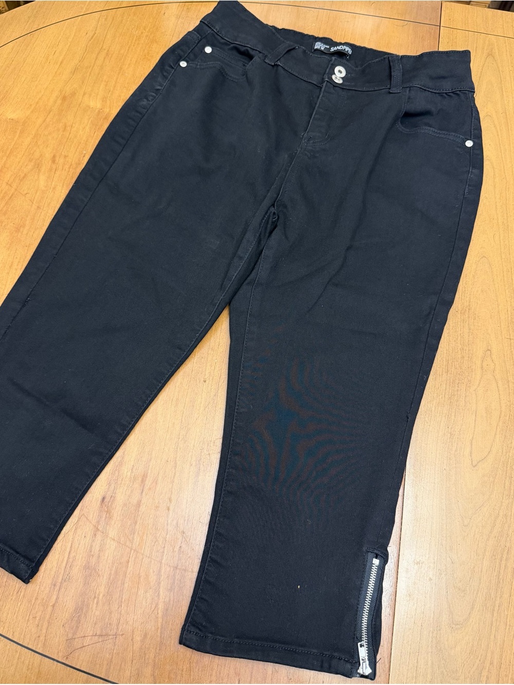 Sandpiper Black Stretch Denim Capri Pants 18 | Y2K Revival Streetwear Edgy Rock - Picture 2 of 9